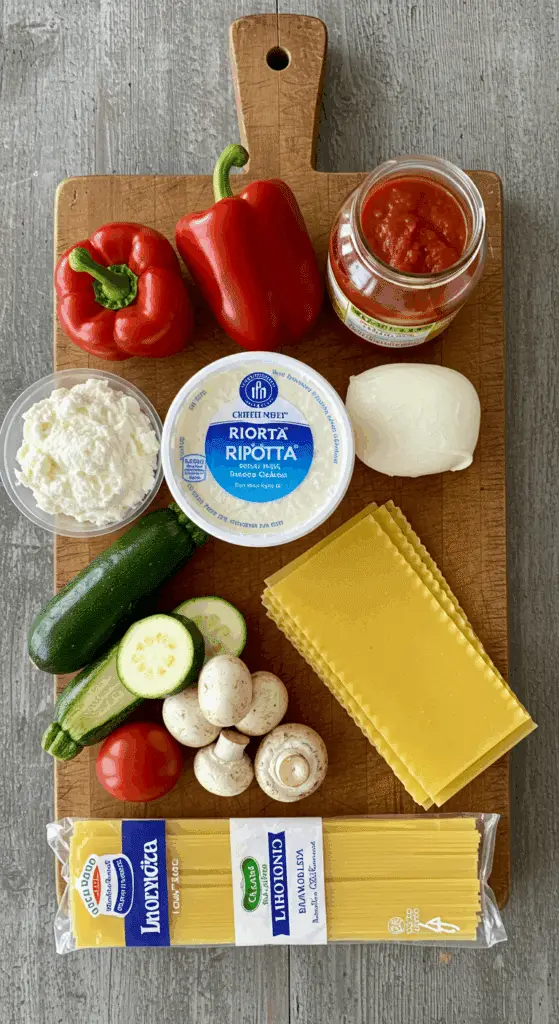 The fresh, from-scratch ingredients for the classic and hearty Roasted Vegetable Lasagna recipe.