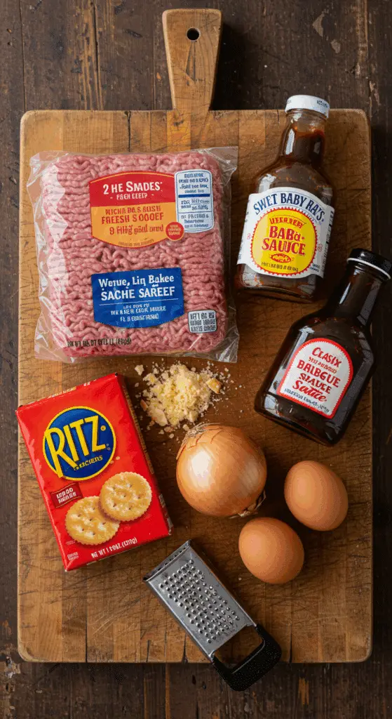 The simple, from-scratch ingredients for the classic and easy BBQ Meatloaf recipe.