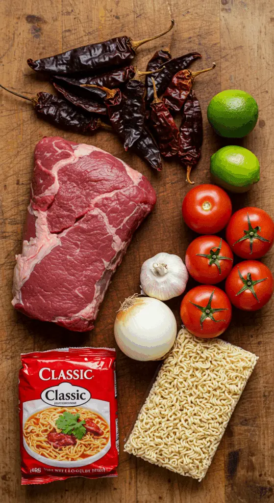 The simple, from-scratch ingredients for the classic and authentic Birria de Res and Birria Ramen recipe.