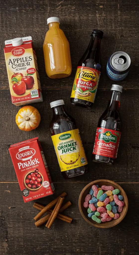The simple, from-scratch ingredients for the easy and spooky "Bloody" Cranberry Apple Punch recipe.