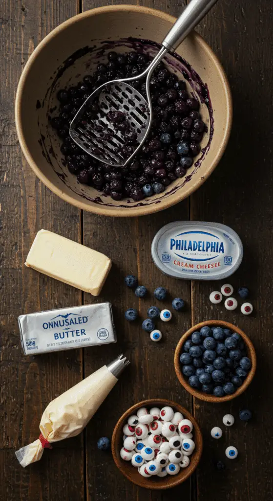 The simple, from-scratch ingredients for the easy and spooky Blueberry Mummy Muffins recipe.