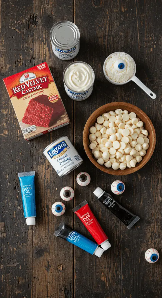 The simple, from-scratch ingredients for the easy and spooky Halloween Eyeball Cake Pops.