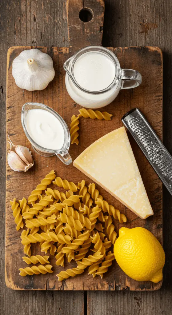 The simple, from-scratch ingredients for the classic and creamy Cavatappi Pasta recipe.