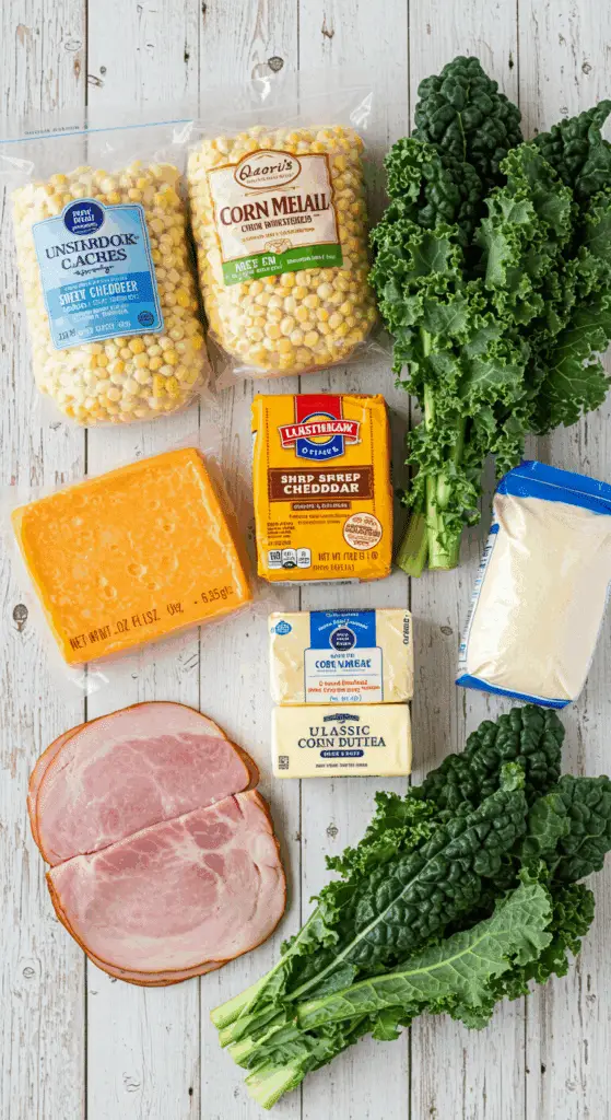 The simple, from-scratch ingredients for the classic and savory Cornbread Breakfast Casserole.