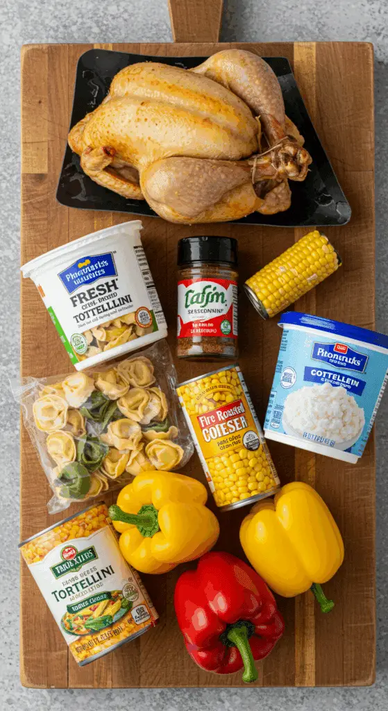The simple, fresh ingredients for the easy and creamy one-pot Chicken Tortellini Soup recipe.