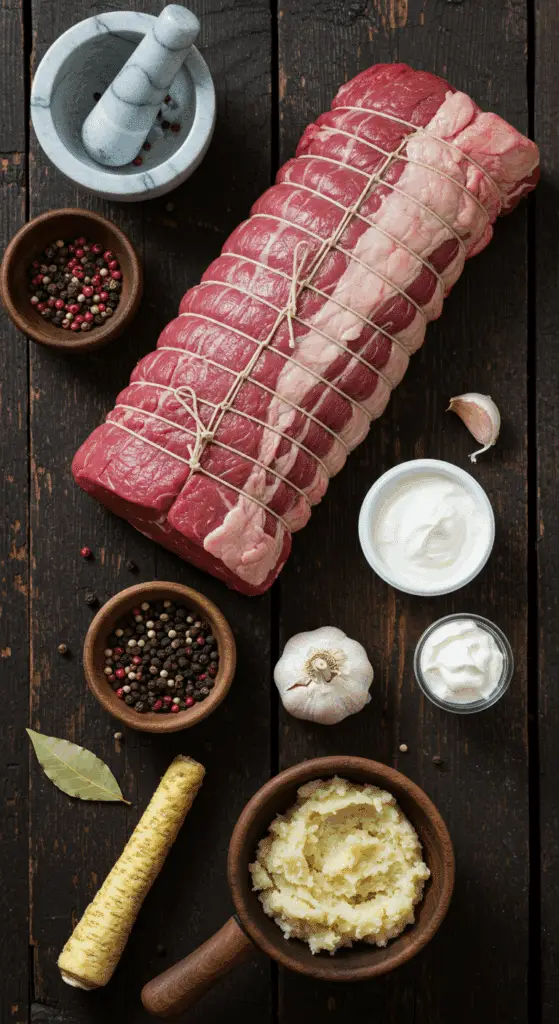 The simple, from-scratch ingredients for the classic and impressive Holiday Eye of Round Roast.