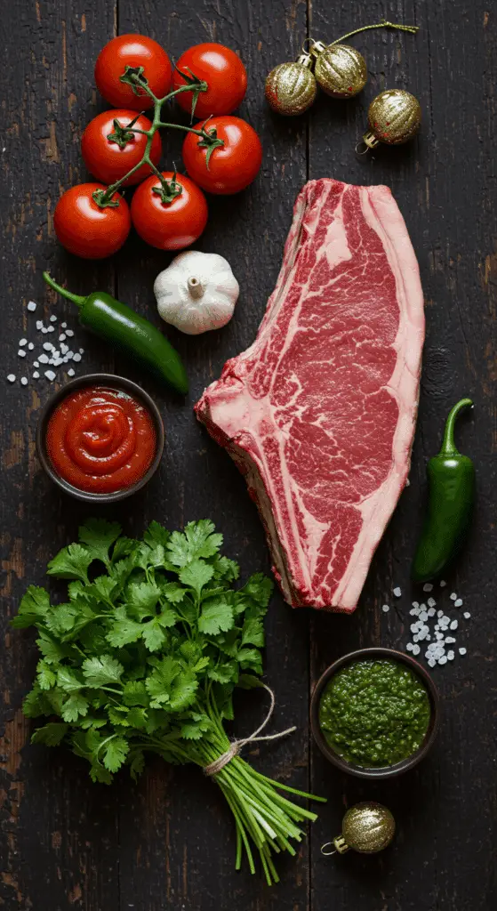 The simple, from-scratch ingredients for the classic and impressive Holiday "Christmas" Steak recipe.