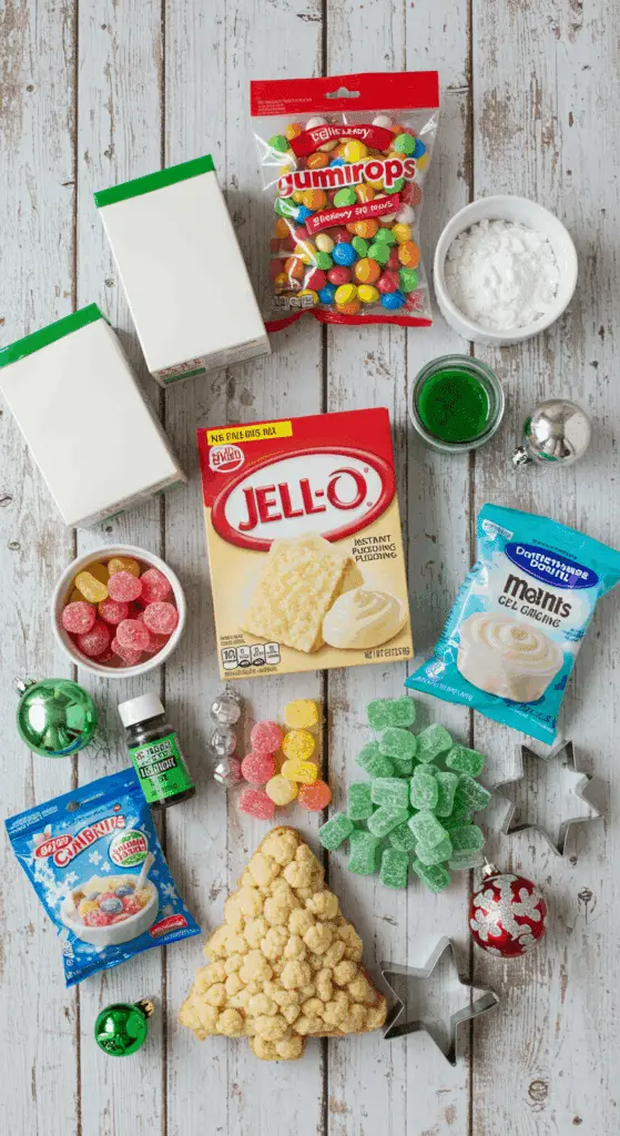 The simple, from-scratch ingredients for the easy and festive 3D Christmas Tree Cake.