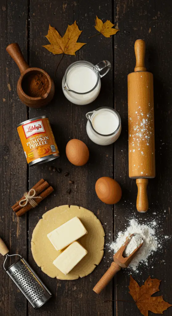The simple, from-scratch ingredients for the classic and impressive Holiday Pumpkin Pie.