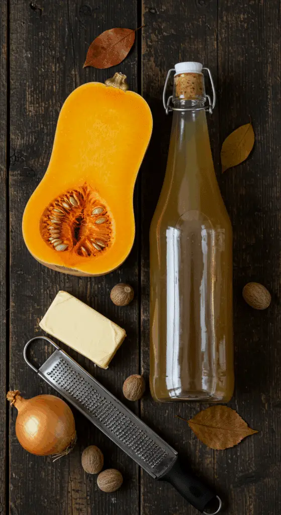 The simple, from-scratch ingredients for the classic and impressive Holiday Butternut Squash Soup.