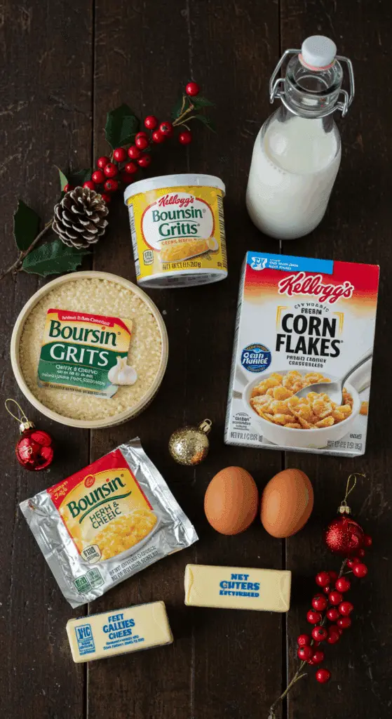 The simple, from-scratch ingredients for the classic and impressive Holiday Garlic Grits Casserole.