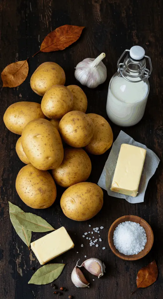 The simple, from-scratch ingredients for the classic and impressive Holiday Garlic Mashed Potatoes.