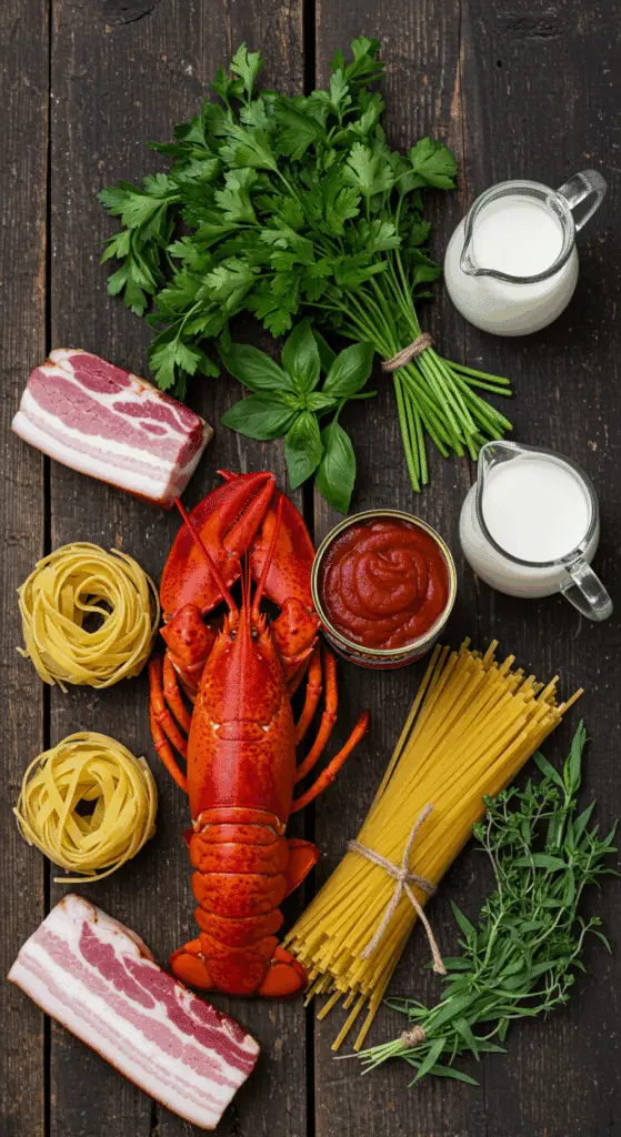 The simple, from-scratch ingredients for the classic and easy Creamy Lobster Linguine.