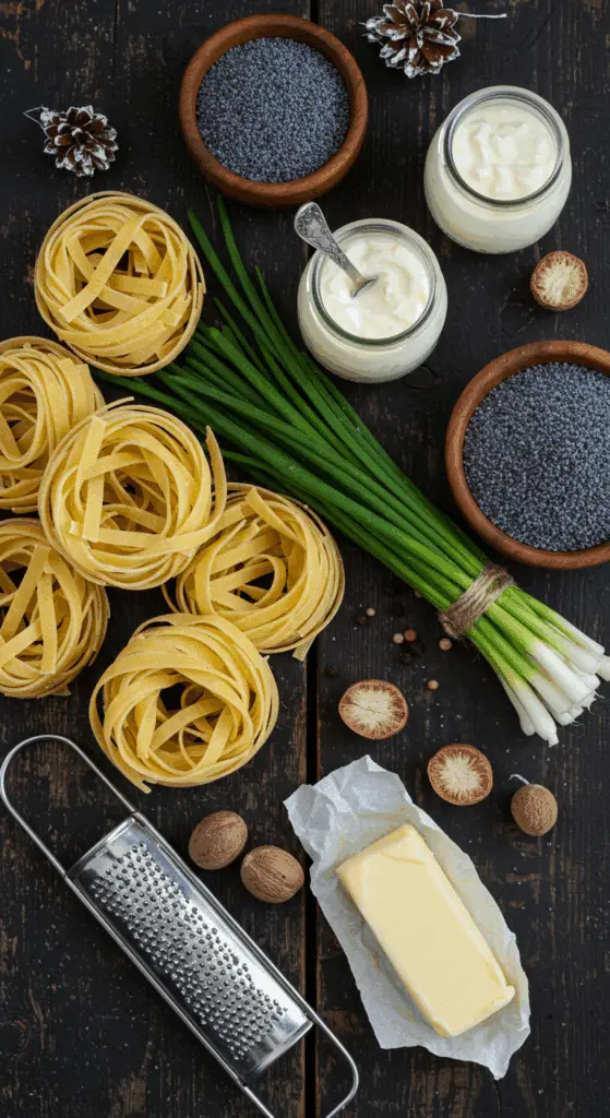 The simple, from-scratch ingredients for the classic and impressive Holiday Poppy Seed Noodles.