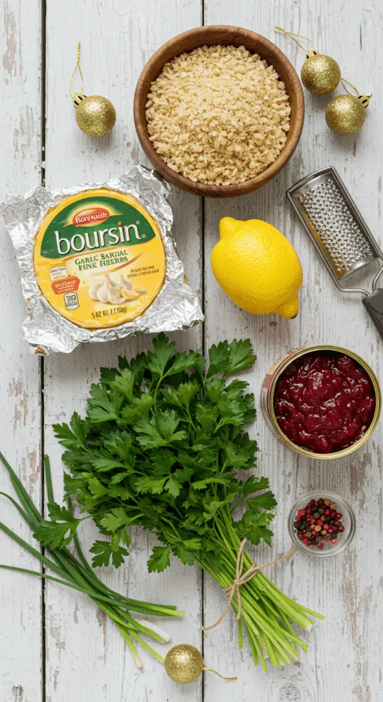 The simple, from-scratch ingredients for the classic and impressive Holiday Crispy Baked Boursin.