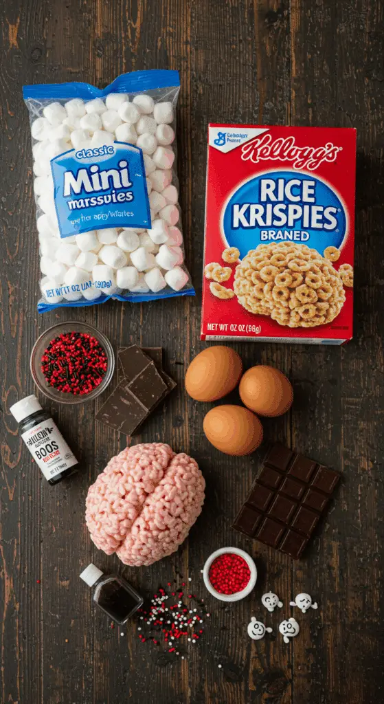 The simple, from-scratch ingredients for the easy and spooky Stuffed Crispy Rice Cereal Brain.