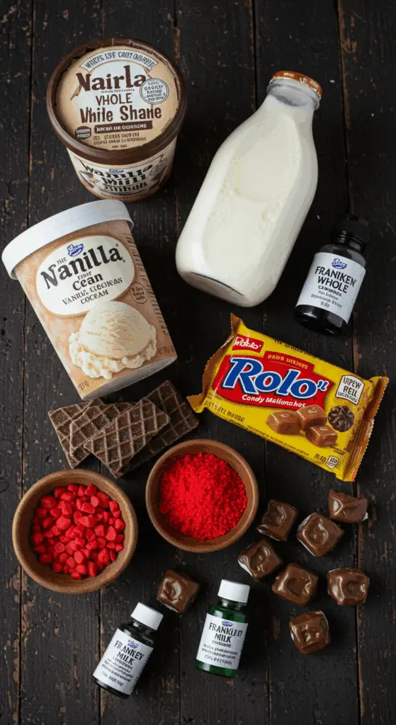 The simple, from-scratch ingredients for the easy and spooky Frankenshake Halloween Milkshakes.