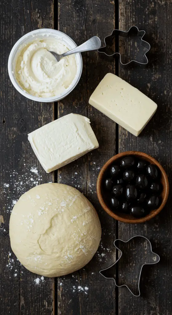The simple, from-scratch ingredients for the easy and spooky Ghost Pizzas recipe.