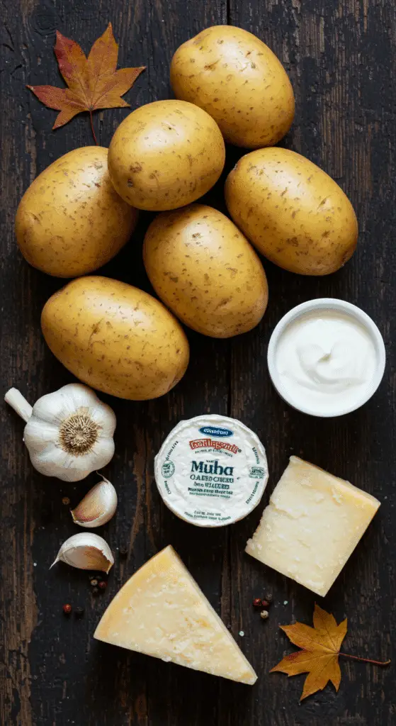 The simple, from-scratch ingredients for the classic and impressive Holiday Goat Cheese Mashed Potatoes.