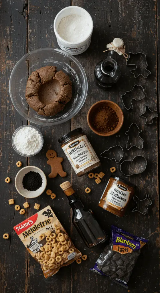 The simple, from-scratch ingredients for the easy and spooky Haunted Gingerbread House recipe.