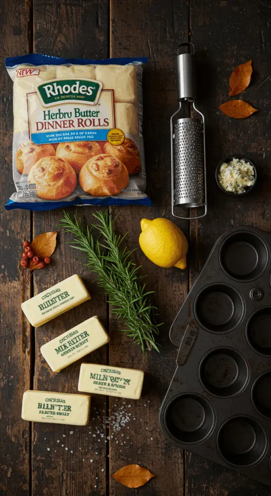 The simple, from-scratch ingredients for the classic and impressive Holiday Herby Butter Dinner Rolls.