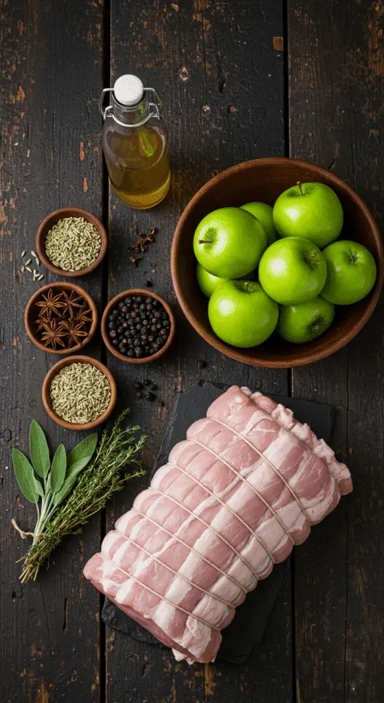 The simple, from-scratch ingredients for the classic and impressive Holiday Pork Crown Roast recipe.