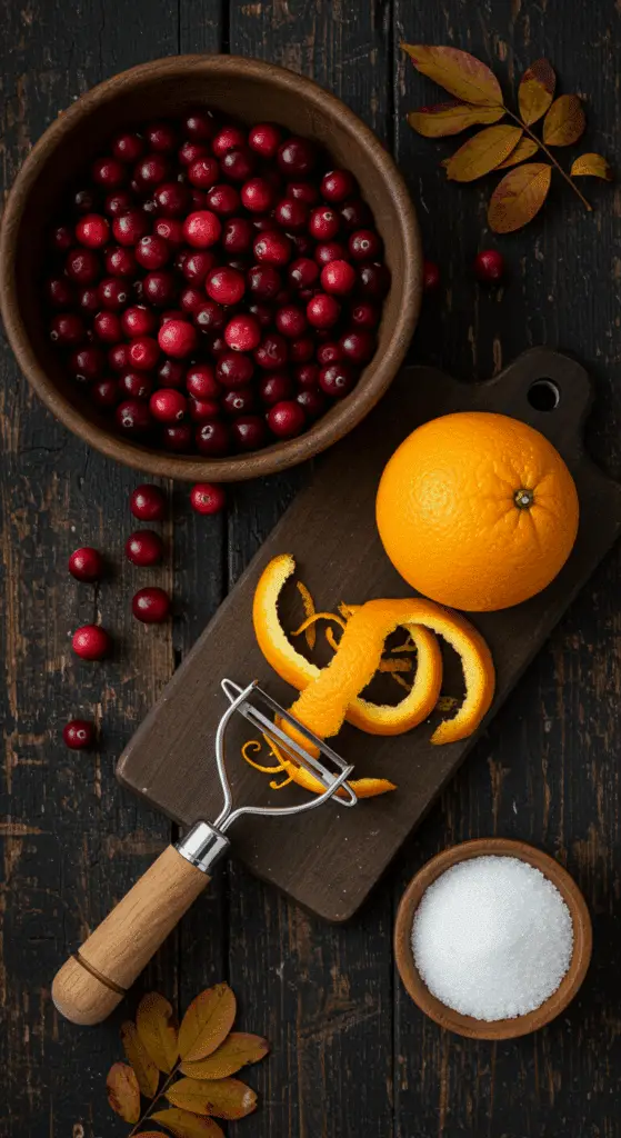 The simple, from-scratch ingredients for the classic and impressive Holiday Cranberry Sauce.