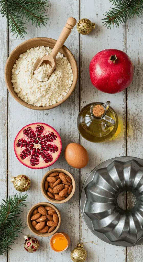 The simple, from-scratch ingredients for the festive and impressive 'Jingle Bell' Bundt Cake.