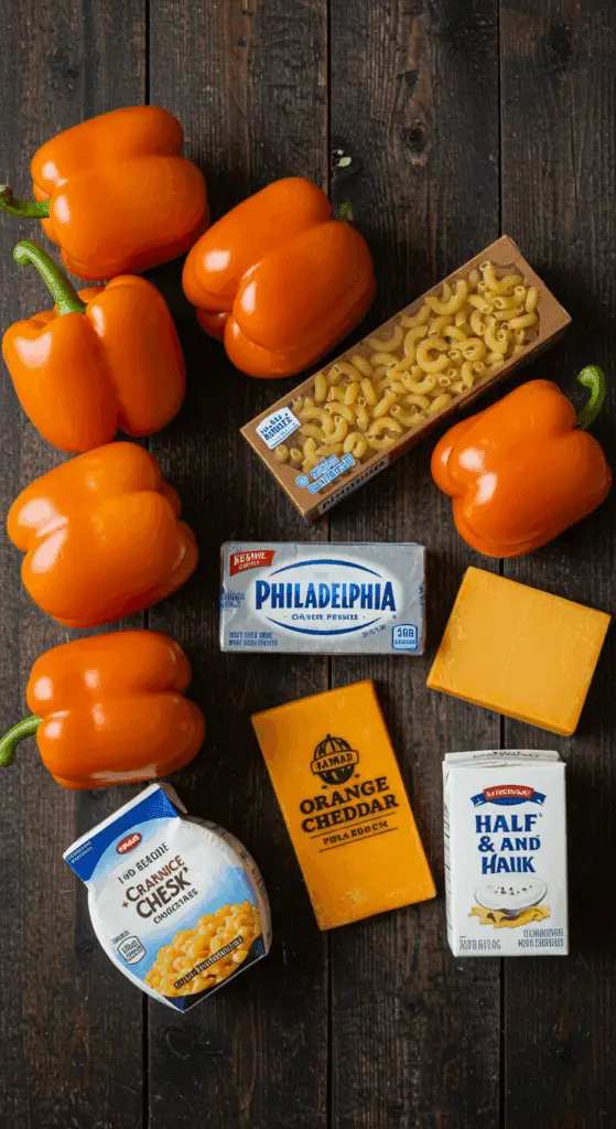 The simple, from-scratch ingredients for the easy and spooky Mac-O'-Lantern and Cheese Bowls.