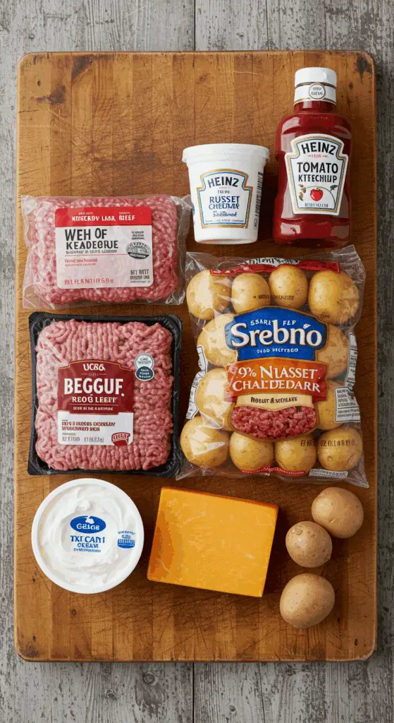 The simple, from-scratch ingredients for the classic and hearty Make-Ahead Meatloaf and Mashed Potato Casserole recipe.