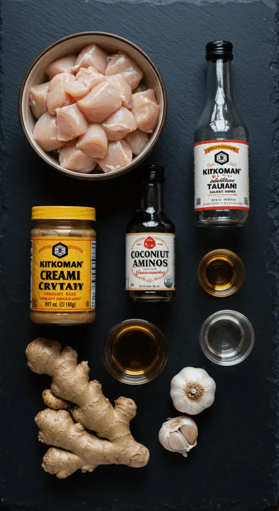 The simple, from-scratch ingredients for the classic and easy Spicy Peanut Chicken recipe.