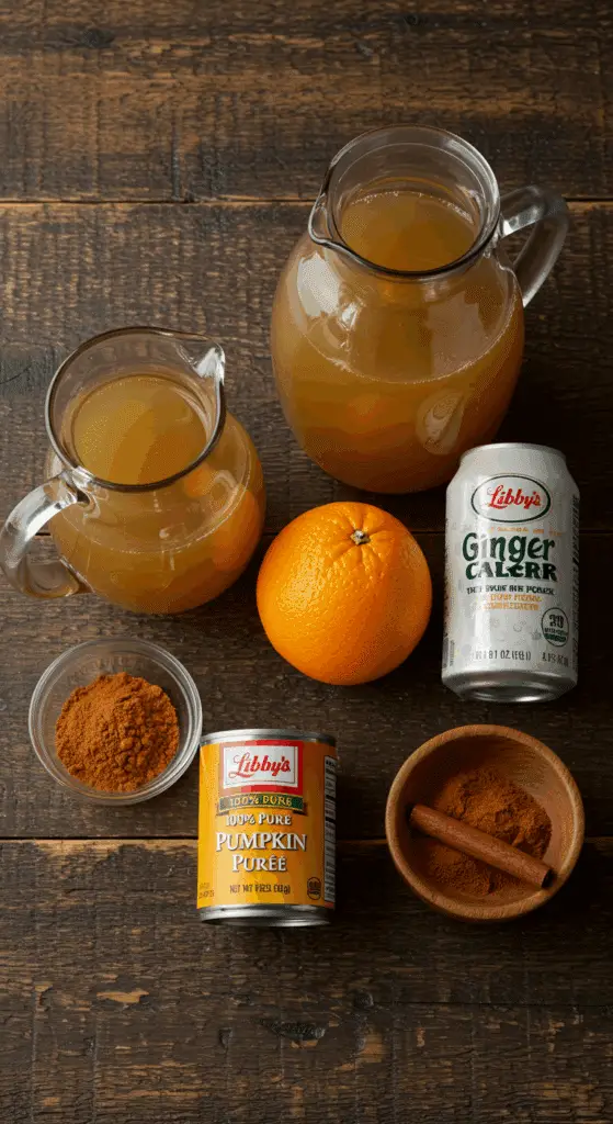 The simple, from-scratch ingredients for the easy and spooky "Pumpkin Spice" Punch recipe.