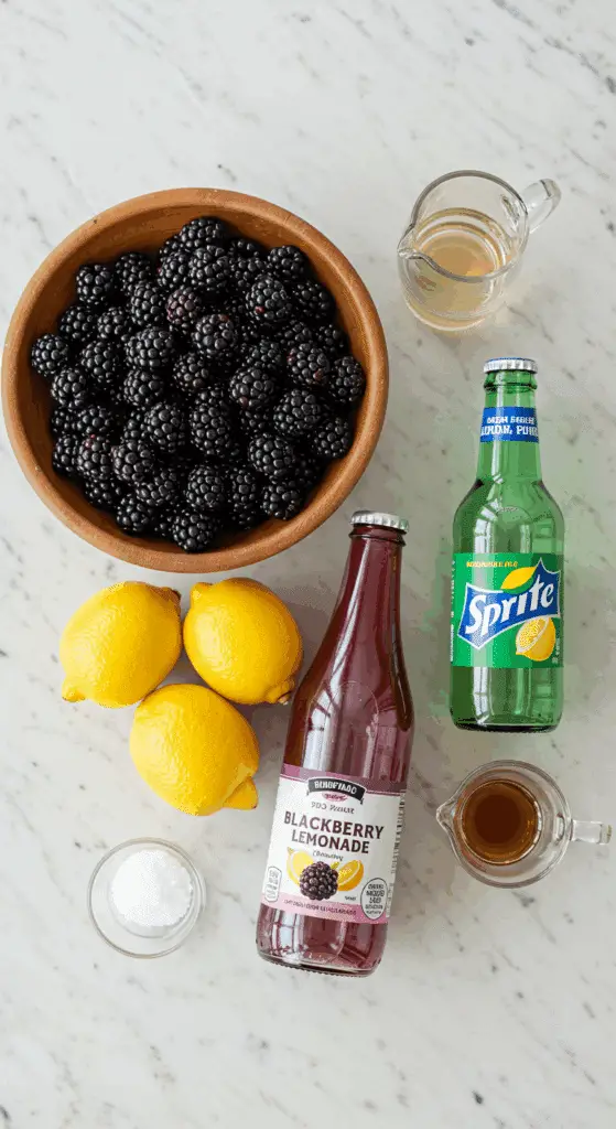 The simple, from-scratch ingredients for the easy and refreshing Blackberry Lemonade Punch.