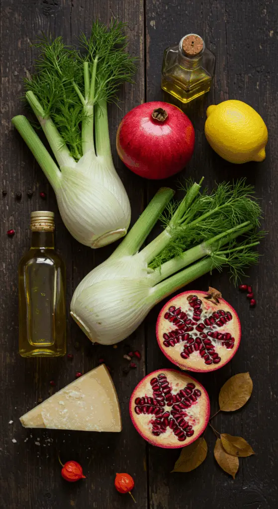 The simple, from-scratch ingredients for the classic and impressive Holiday Roasted Fennel with Parmesan.