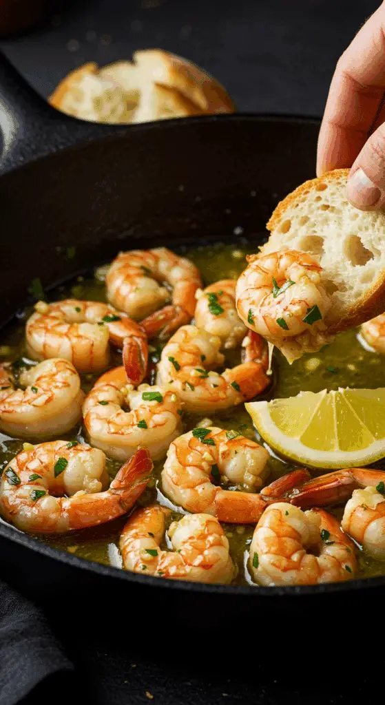 A beautiful, rustic cast-iron skillet of homemade, easy, and classic Shrimp Scampi, with plump shrimp glistening in a glossy, garlic-butter and white wine sauce.