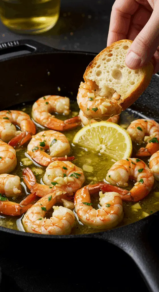 A beautiful, rustic cast-iron skillet of homemade, easy, and classic Shrimp Scampi, with plump shrimp glistening in a glossy, garlic-butter and white wine sauce.