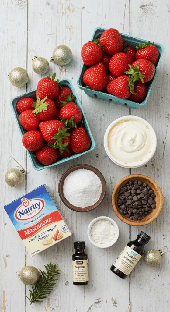 The simple, from-scratch ingredients for the easy and festive No-Bake Strawberry Santas.
