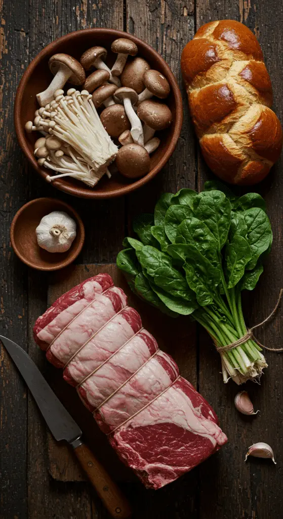 The simple, from-scratch ingredients for the classic and impressive Holiday Stuffed Rib Roast.