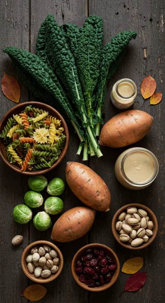 The simple, from-scratch ingredients for the classic and impressive Holiday Thanksgiving Pasta Salad.