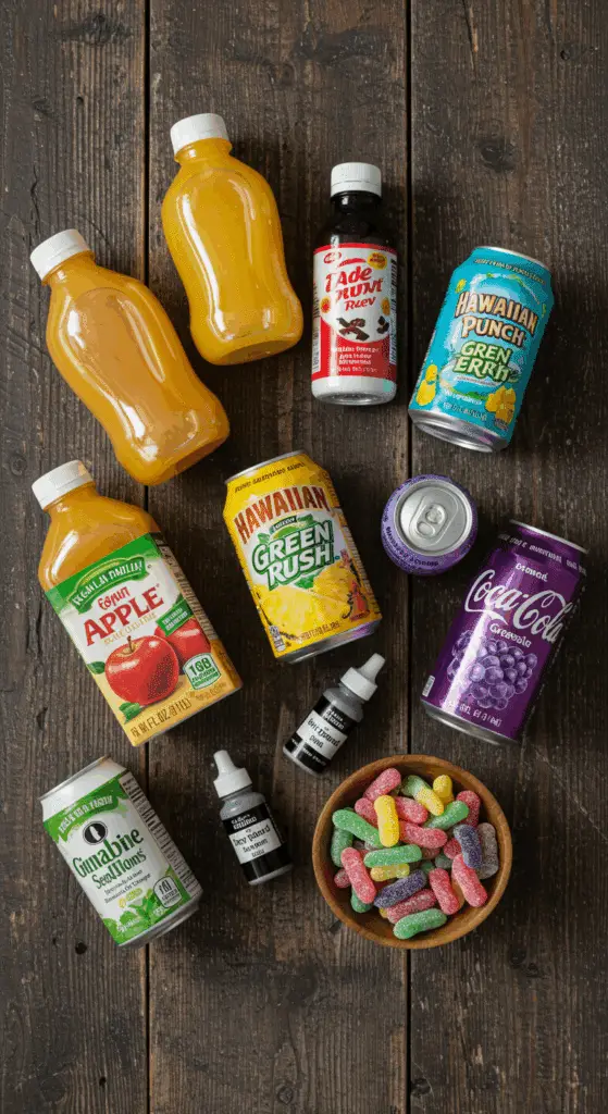 The simple, from-scratch ingredients for the easy and spooky "Witch's Brew" Punch recipe.