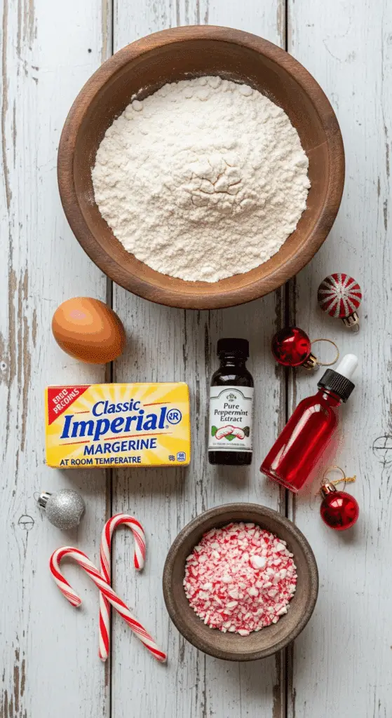 The simple, from-scratch ingredients for the classic and impressive Holiday "Grandma's" Candy Cane Cookies.