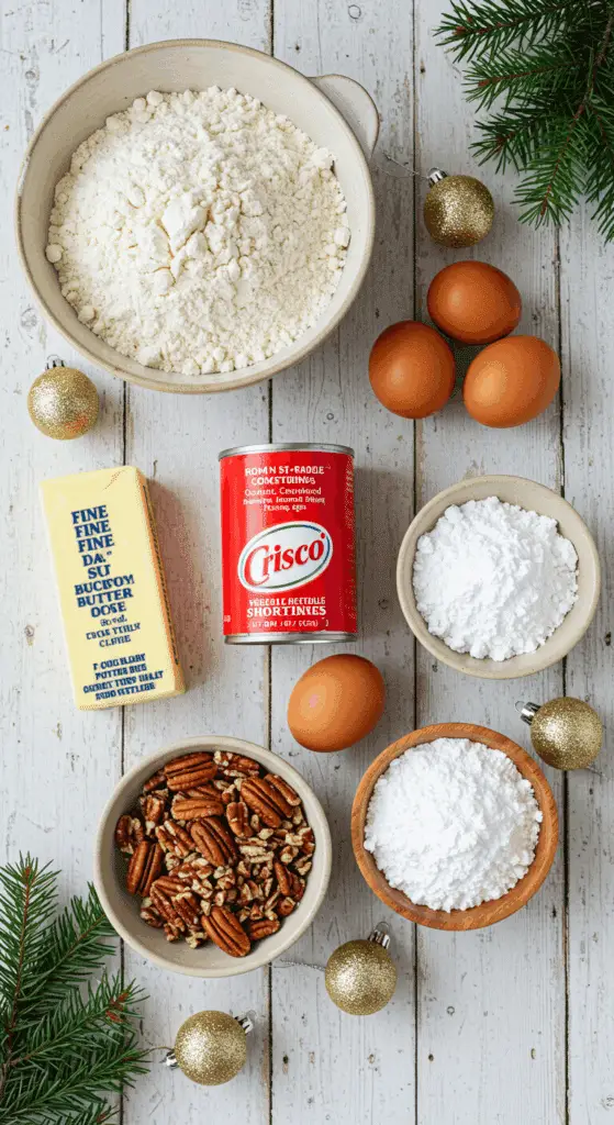 The simple, from-scratch ingredients for the classic and impressive Holiday Snowball Cookies.