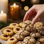 The impressive, homemade platter of beautiful and festive "Crackle Top" Molasses Cookies being served as the centerpiece on a cookie platter at a sophisticated Christmas party.