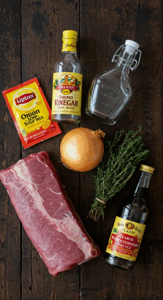 The simple, from-scratch ingredients for the classic and impressive Holiday French Onion Pot Roast.