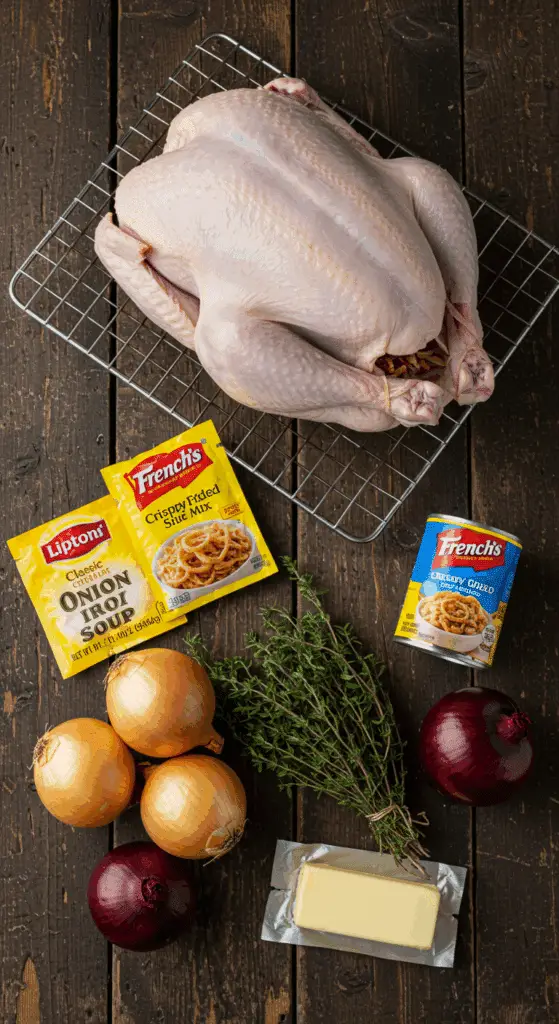 The simple, from-scratch ingredients for the classic and impressive Holiday French Onion Turkey.