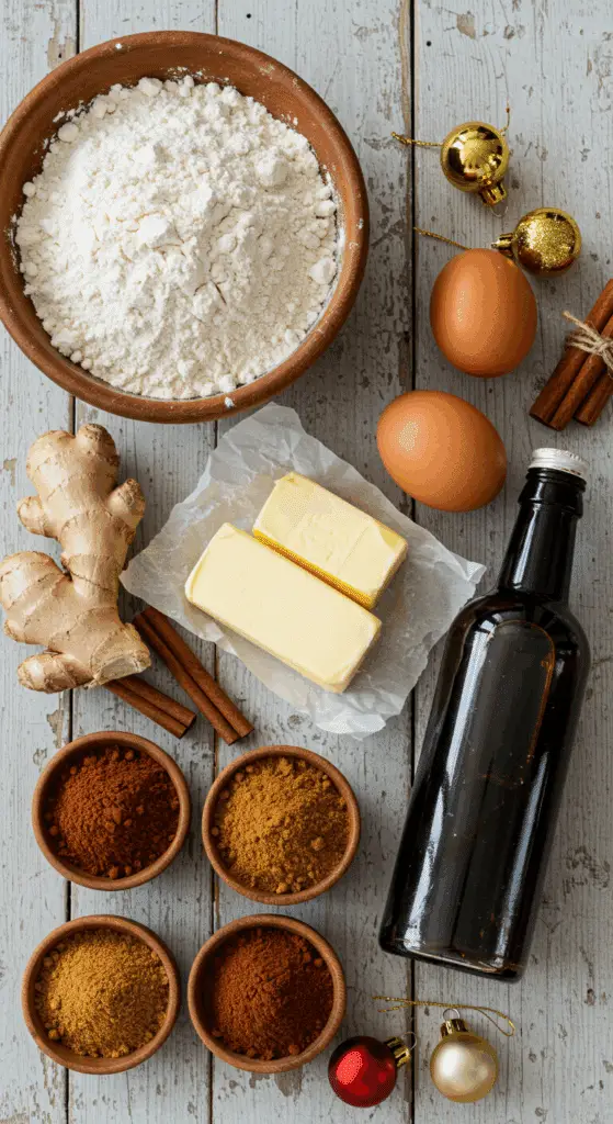 The simple, from-scratch ingredients for the classic and impressive Holiday "Grandma's" Gingersnap Cookies.