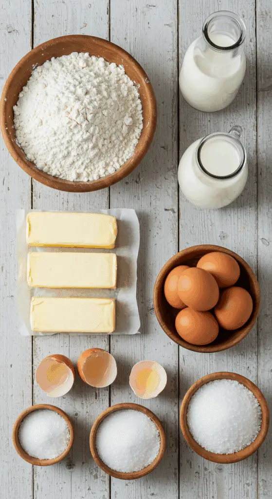 The simple, from-scratch ingredients for the classic and impressive Holiday Old-Fashioned Pound Cake.