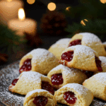 The impressive, homemade platter of beautiful and festive "Granny's" Jam-Filled Cookies being served as the centerpiece on a cookie platter at a sophisticated Christmas party.