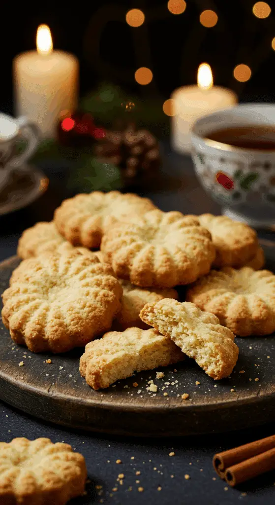 The impressive, homemade platter of beautiful and festive "Grandma's" Old-Fashioned Tea Cakes being served as the centerpiece on a cookie platter at a sophisticated Christmas party.