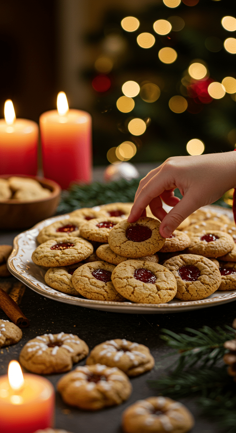 A pair of hands using a metal pastry blender to cut cold, cubed butter into a large glass bowl of a flour-sugar mixture to create a coarse, crumbly mixture with pea-sized pieces of fat.